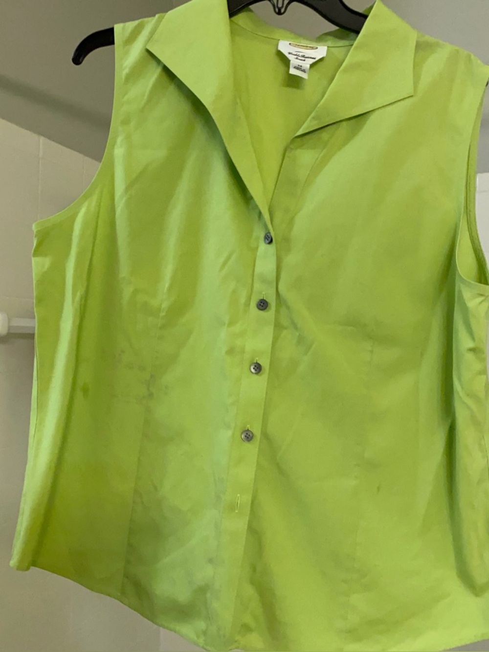 Talbots Sleeveless Cotton Button Down Summer Blouse.  Size XL. EC. Light Green - Picture 9 of 12